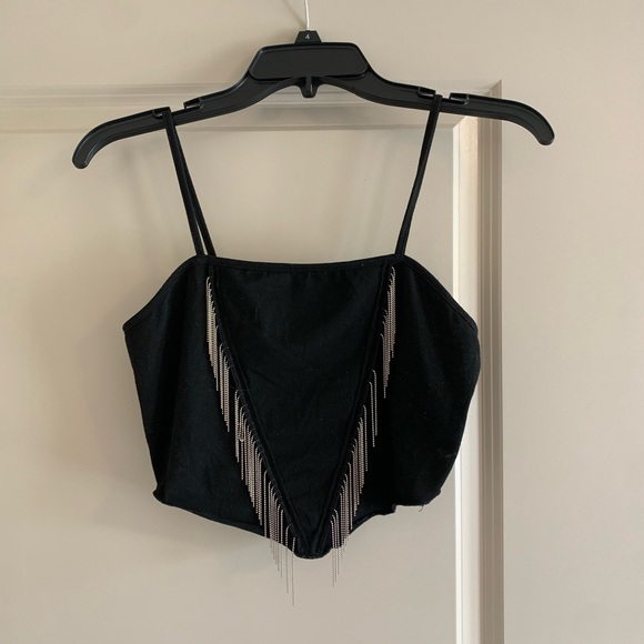Black Women's Top with Silver Fringe - Picture 1 of 2